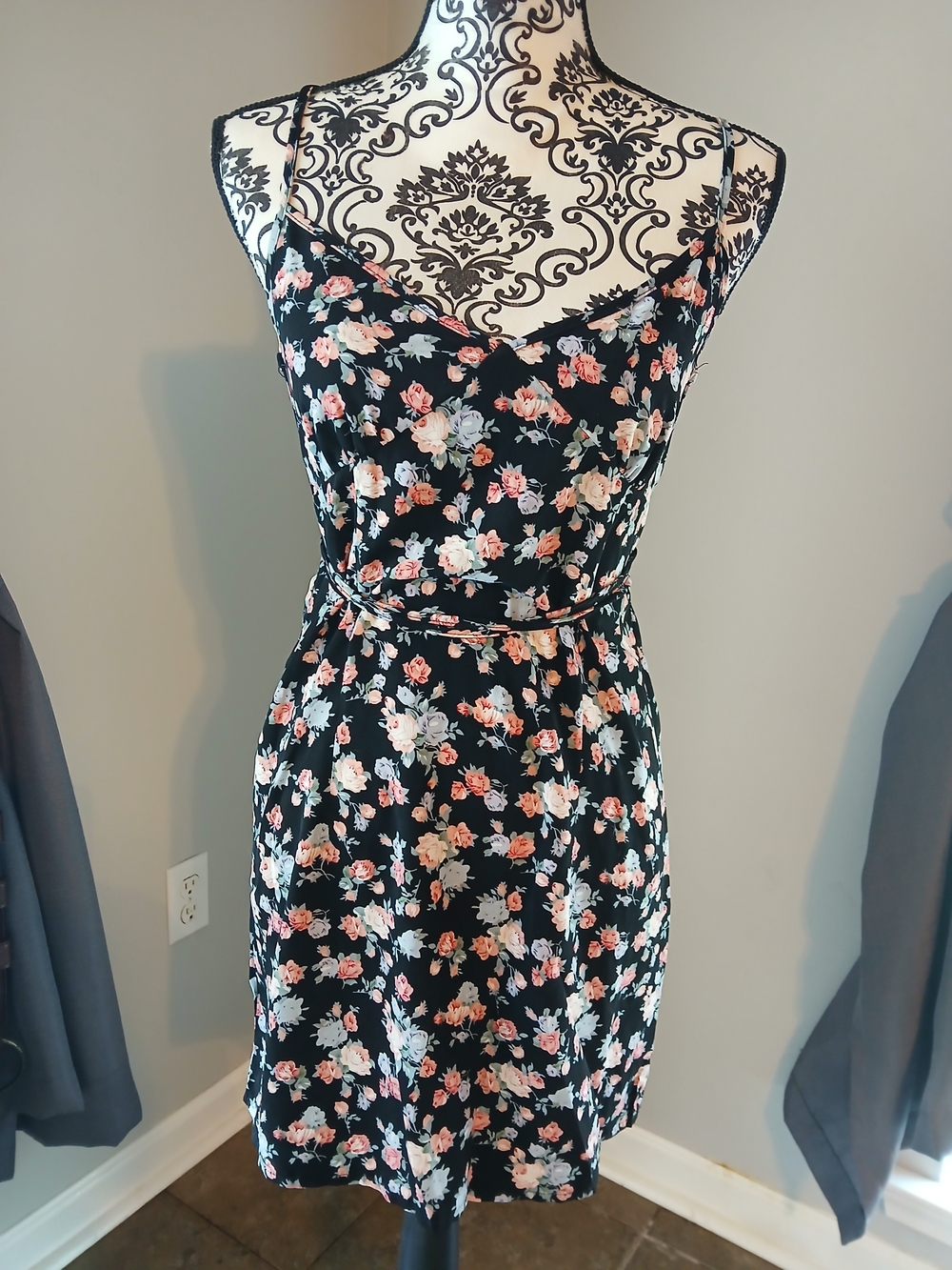SHEIN Navy Mini Dress with Pink & White Floral Print